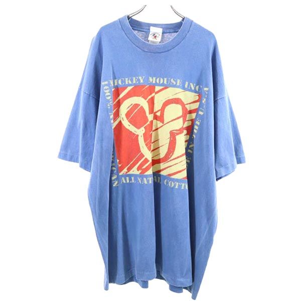 OLD オールド 90s ミッキーマウスプリント 半袖 Tシャツ ONE ブルー系 メンズ