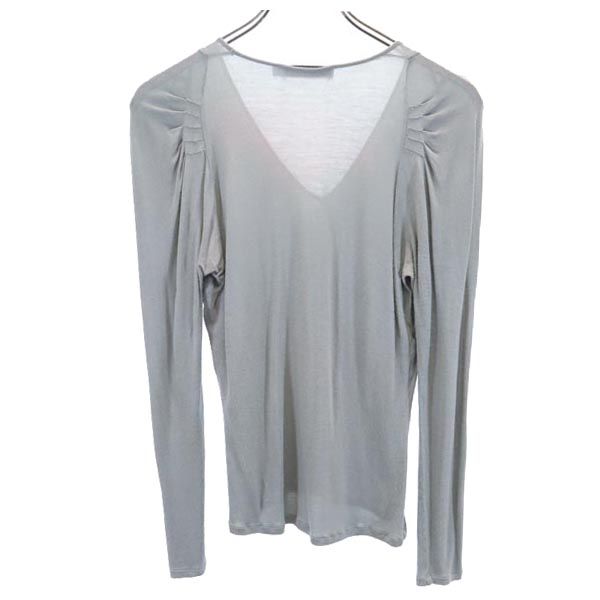 Christian Dior クリスチャンディオール フランス製 シルクブレンド 長袖 Vネック カットソー 38 グレー系 レディース