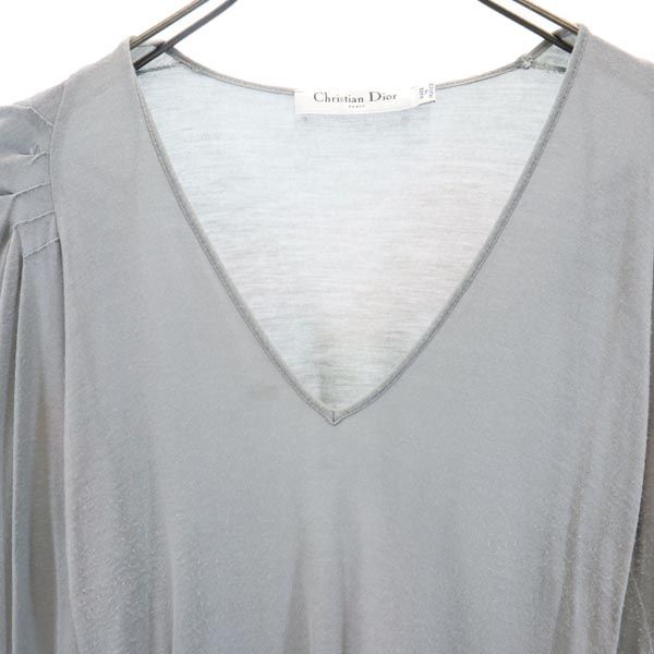 Christian Dior クリスチャンディオール フランス製 シルクブレンド 長袖 Vネック カットソー 38 グレー系 レディース