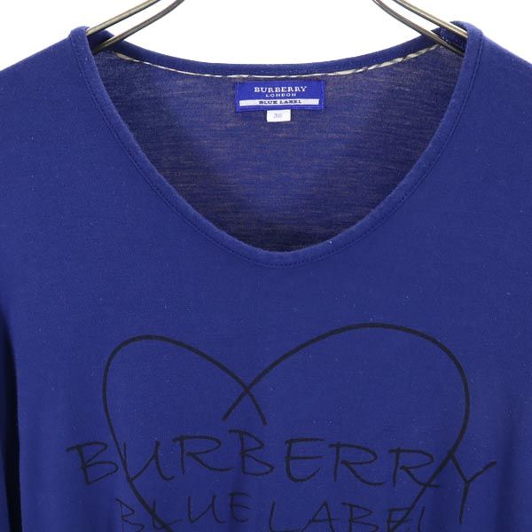 BURBERRY BLUE LABEL バーバリーブルーレーベル 三陽商会 ロゴプリント 長袖 Tシャツ 38 ネイビー ロンT レディース