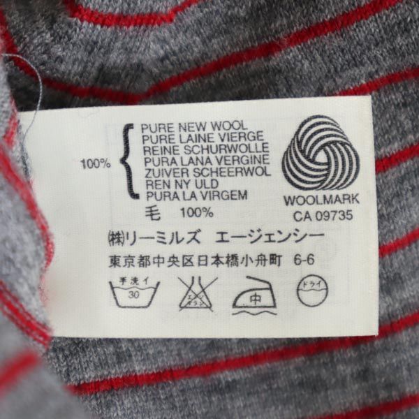 JOHN SMEDLEY ジョンスメドレー 英国製 ボーダー柄 長袖 ニット グレー×レッド セーター レディース