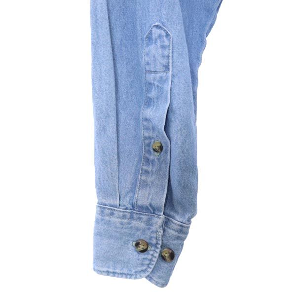 JERZEES ジャージーズ ロゴ刺繍 長袖 デニム ボタンダウンシャツ S メンズ