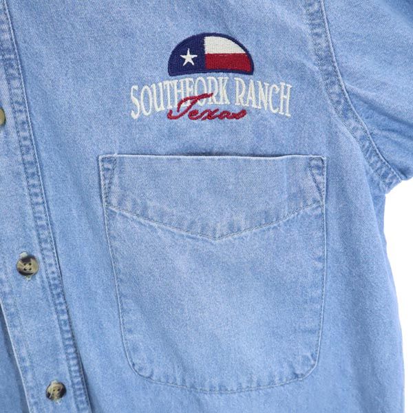 JERZEES ジャージーズ ロゴ刺繍 長袖 デニム ボタンダウンシャツ S メンズ