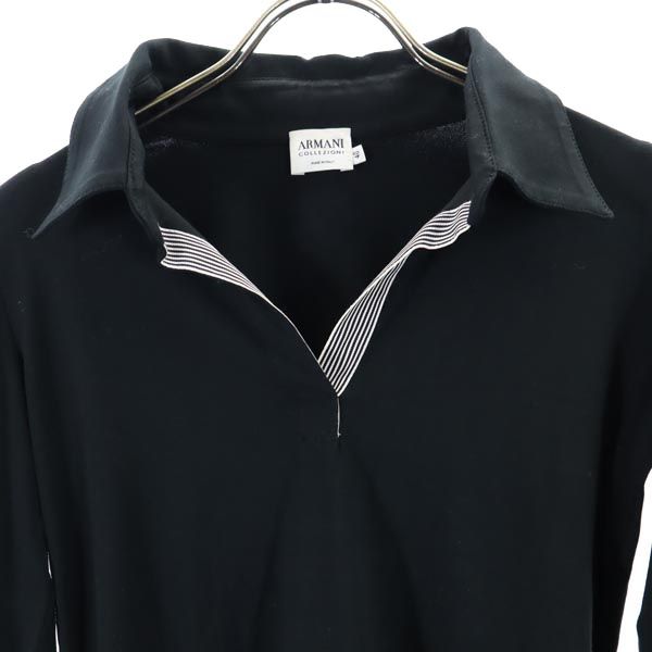 ARMANI アルマーニ イタリア製 長袖 Tシャツ 40 ブラック ロンT スキッパーカラー レディース