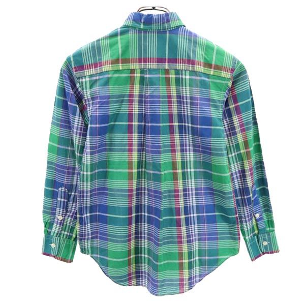 RALPH LAUREN ラルフローレン チェック 長袖 ボタンダウンシャツ S（8） グリーン系 ロゴ刺_ キッズ