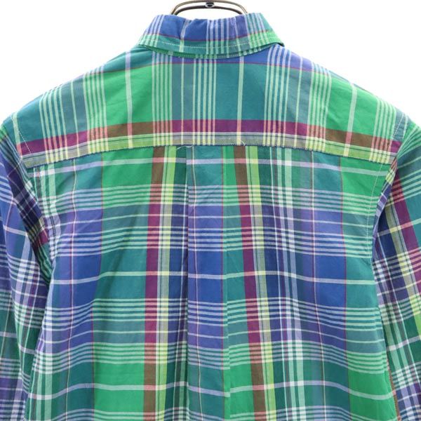 RALPH LAUREN ラルフローレン チェック 長袖 ボタンダウンシャツ S（8） グリーン系 ロゴ刺_ キッズ
