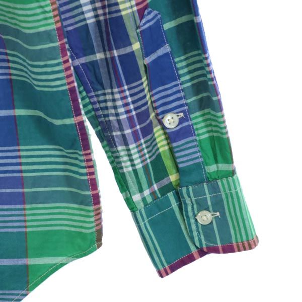 RALPH LAUREN ラルフローレン チェック 長袖 ボタンダウンシャツ S（8） グリーン系 ロゴ刺_ キッズ