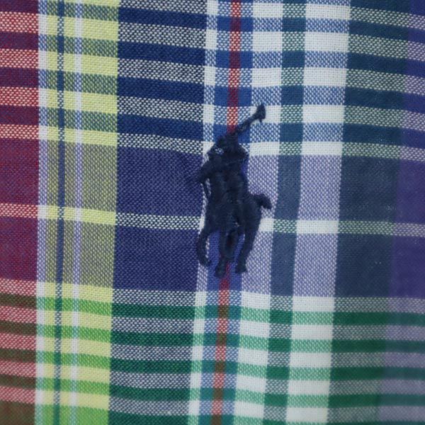 RALPH LAUREN ラルフローレン チェック 長袖 ボタンダウンシャツ S（8） グリーン系 ロゴ刺_ キッズ