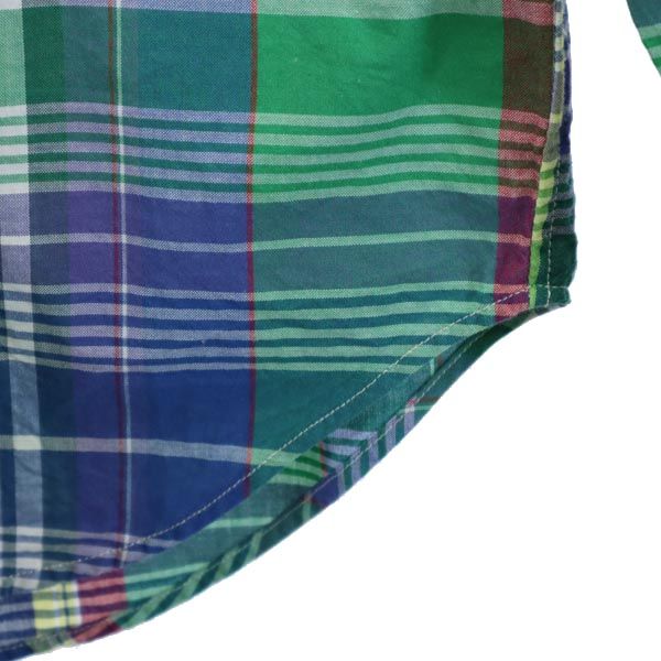 RALPH LAUREN ラルフローレン チェック 長袖 ボタンダウンシャツ S（8） グリーン系 ロゴ刺_ キッズ