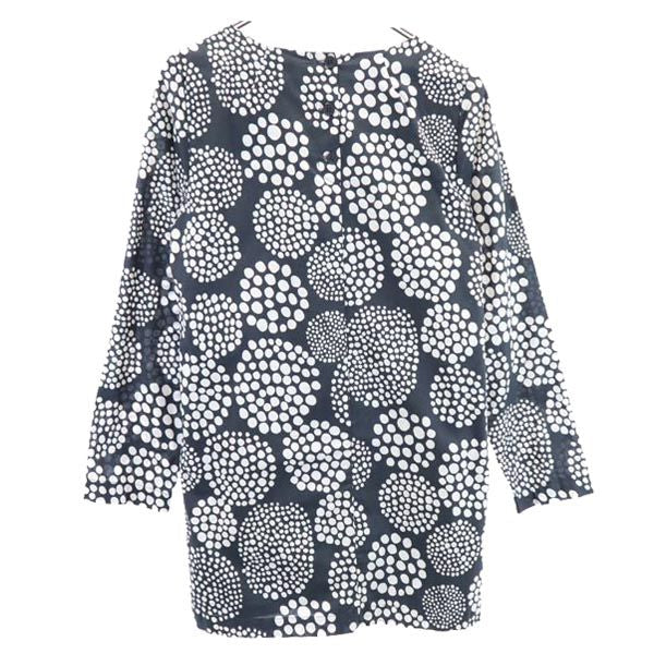 marimekko マリメッコ 総柄 長袖 ワンピース 36 ブラック系 バックボタン レディース