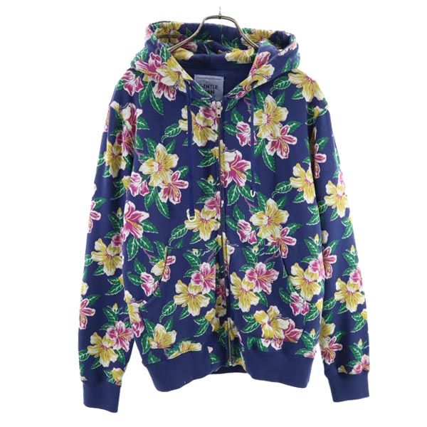 GENTLEMAN ジェントルマン 日本製 花柄 長袖 ジップパーカー M 紺×黄×ピンク メンズ