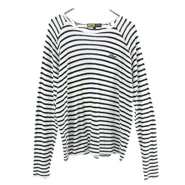 XLARGE エクストララージ ボーダー柄 長袖 ワッフル素材 Tシャツ L 白×黒 ロンT メンズ