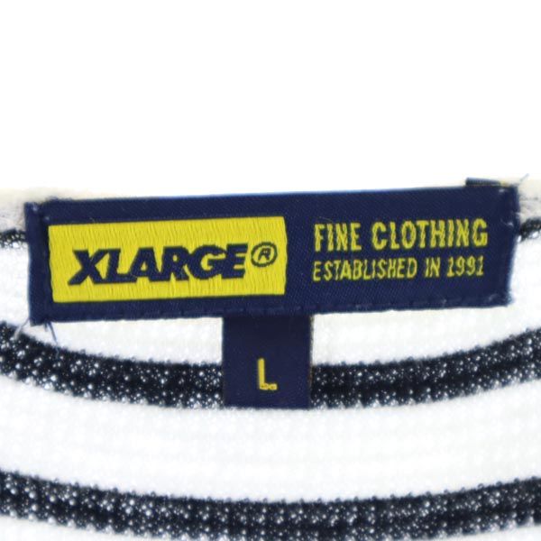 XLARGE エクストララージ ボーダー柄 長袖 ワッフル素材 Tシャツ L 白×黒 ロンT メンズ