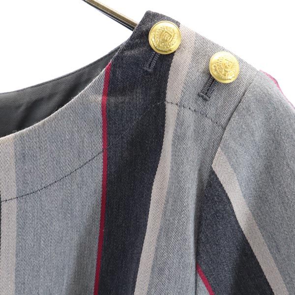 BLUE LABEL CRESTBRIDGE ブルーレーベルクレストブリッジ 三陽商会 ウールブレンド ストライプ柄 7分袖 カットソー 38 グレー系 レディース