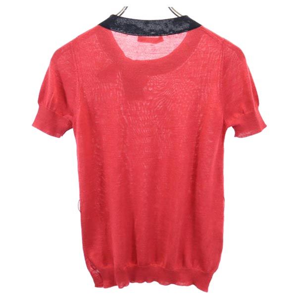 PRADA プラダ イタリア製 ウールシルクブレンド 半袖 デザイン ニット 38 レッド系 リボン レディース