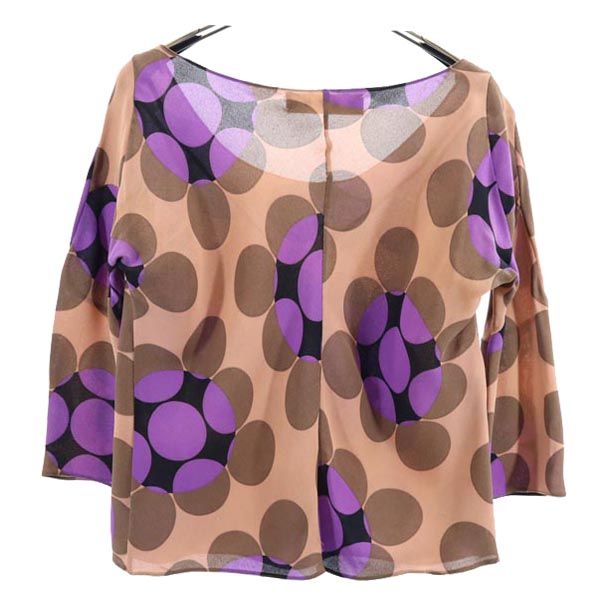 MARNI マルニ シルク100％ 総柄 5分袖 カットソー 42 ブラウン系 レディース