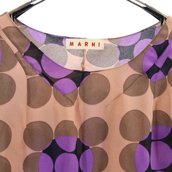 MARNI マルニ シルク100％ 総柄 5分袖 カットソー 42 ブラウン系 レディース