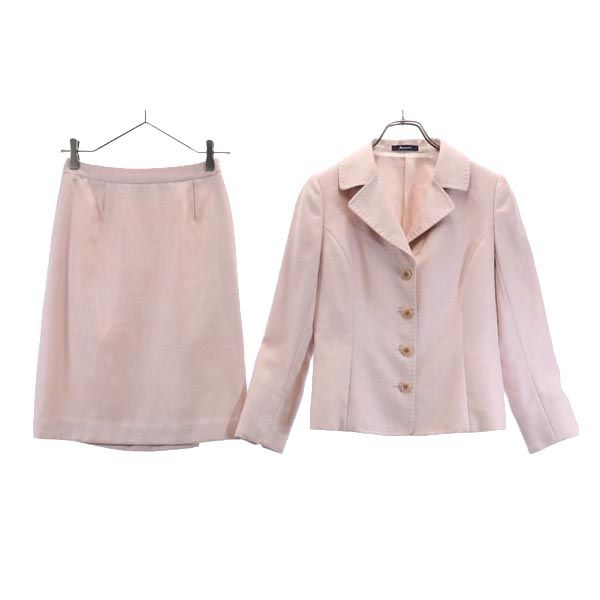 Aquascutum アクアスキュータム 日本製 ウールブレンド ヘリンボーン スカートスーツ 上下 セットアップ 9 ピンク系 レディース