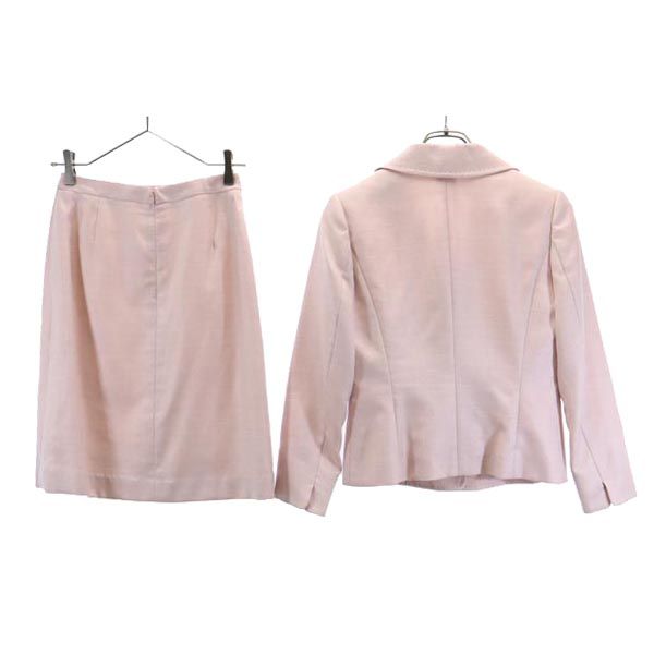 Aquascutum アクアスキュータム 日本製 ウールブレンド ヘリンボーン スカートスーツ 上下 セットアップ 9 ピンク系 レディース