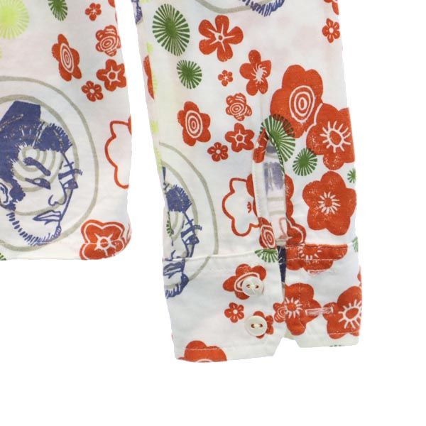 OZONE ROCKS オゾンロックス 日本製 和柄 総柄 長袖 シャツ S 白系 レディース