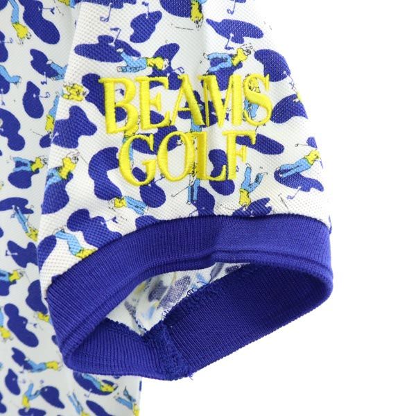 BEAMS GOLF ビームスゴルフ 日本製 総柄 ゴルフ 半袖 ポロシャツ M ブルー系 鹿の子 レディース