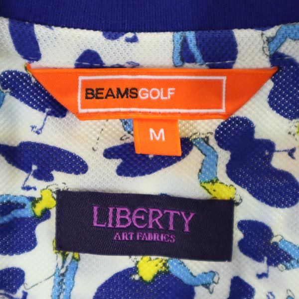 BEAMS GOLF ビームスゴルフ 日本製 総柄 ゴルフ 半袖 ポロシャツ M ブルー系 鹿の子 レディース