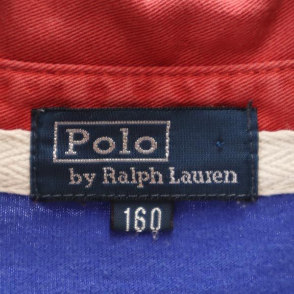 Polo by Ralph Lauren ポロバイラルフローレン ボーダー 長袖 ラガーシャツ 160 ブルー×ホワイト ポロシャツ キッズ