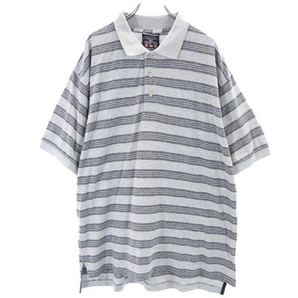 adidas アディダス 90s オールド ボーダー柄 半袖 ポロシャツ M グレー メンズ