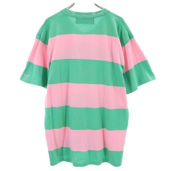 FAT エフエーティー ボーダー柄 半袖 Vネック Tシャツ SKINNY ピンク×グリーン メンズ