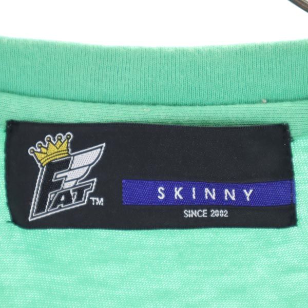 FAT エフエーティー ボーダー柄 半袖 Vネック Tシャツ SKINNY ピンク×グリーン メンズ