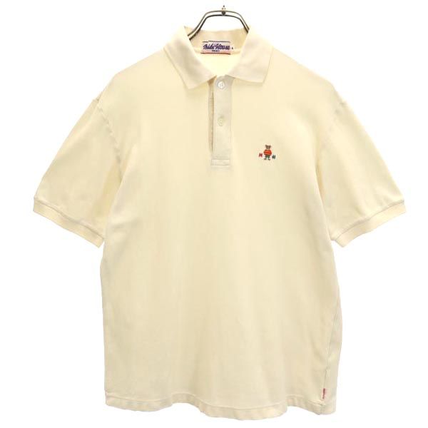 mikihouse ミキハウス ワンポイント刺繍 半袖 ポロシャツ L アイボリー 鹿の子 メンズ