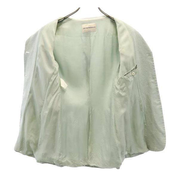Emporio Armani エンポリオアルマーニ イタリア製 リネン シルクブレンド チェック柄 長袖 テーラードジャケット 40 グリーン系 メンズ