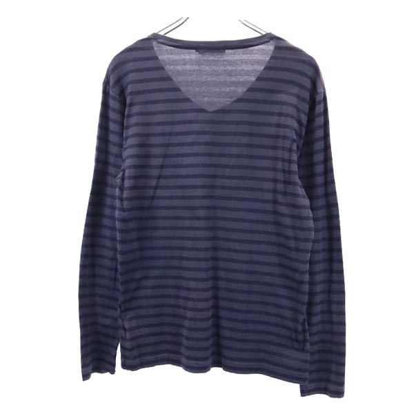 BURBERRY BLACK LABEL バーバリーブラックレーベル 三陽商会 ボーダー柄 長袖 Vネック Tシャツ 2 ネイビー系 ロンT メンズ