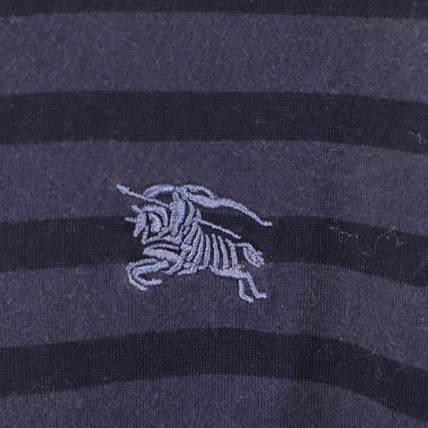 BURBERRY BLACK LABEL バーバリーブラックレーベル 三陽商会 ボーダー柄 長袖 Vネック Tシャツ 2 ネイビー系 ロンT メンズ