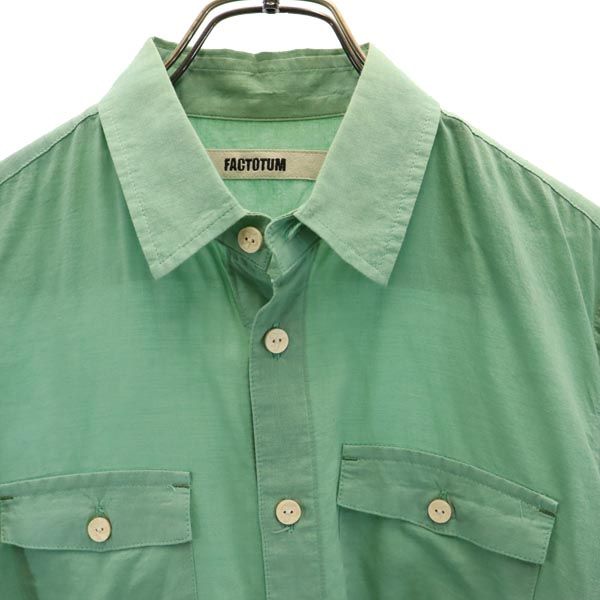 FACTOTUM ファクトタム 日本製 ウールブレンド 長袖 コットンシャツ 44 緑系 メンズ