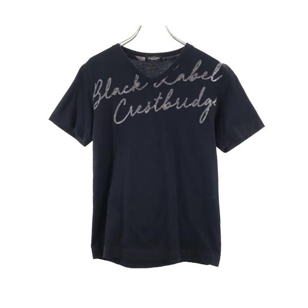 BLACK LABEL CRESTBRIDGE ブラックレーベルクレストブリッジ 日本製 三陽商会 ロゴプリント 半袖 Vネック Tシャツ S ブラック メンズ