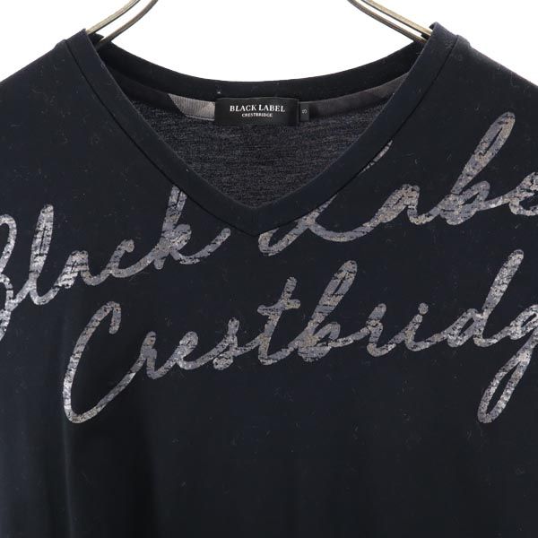 BLACK LABEL CRESTBRIDGE ブラックレーベルクレストブリッジ 日本製 三陽商会 ロゴプリント 半袖 Vネック Tシャツ S ブラック メンズ