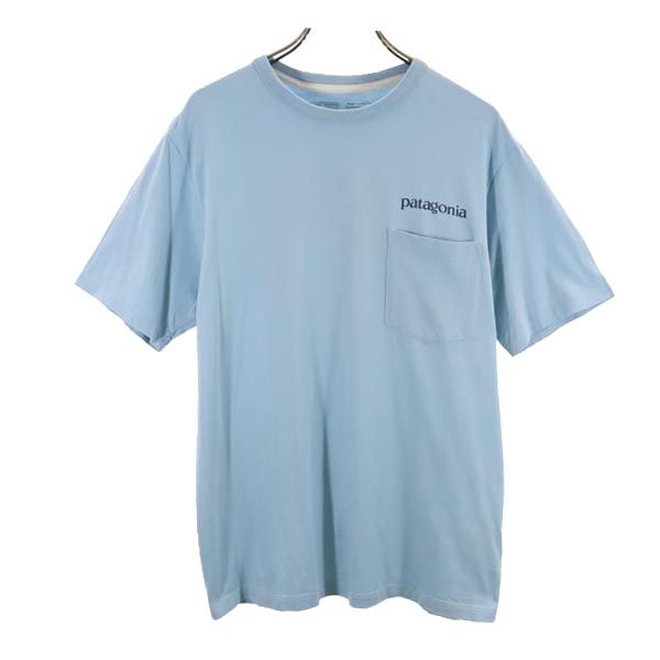 patagonia パタゴニア アウトドア バックプリント 半袖 Tシャツ XS 水色 メンズ