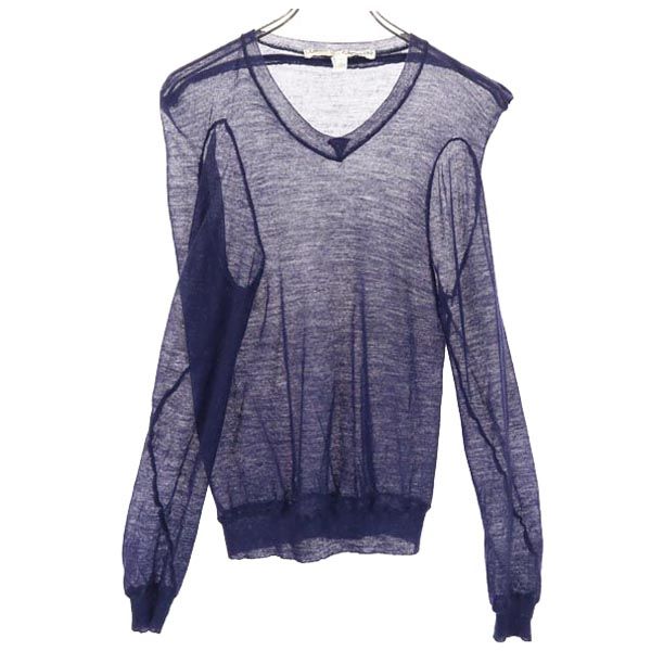 COMME des GARCONS コムデギャルソン 日本製 ウール 長袖 Vネック デザイン セーター SS ネイビー系 カットソー レディース