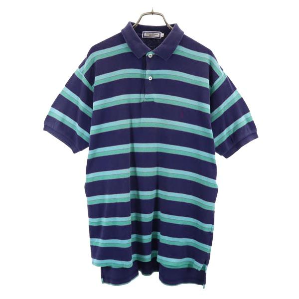 YVES SAINT LAURENT イヴサンローラン ボーダー柄 半袖 ポロシャツ L ネイビー系 メンズ