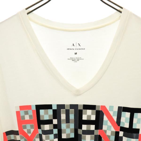 ARMANI EXCHANGE アルマーニエクスチェンジ プリント 半袖 Vネック Tシャツ M 白 メンズ