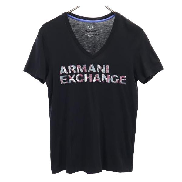ARMANI EXCHANGE アルマーニエクスチェンジ ロゴプリント 半袖 Vネック Tシャツ XS 黒 メンズ