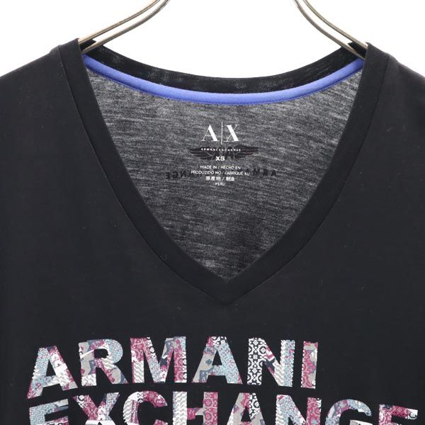 ARMANI EXCHANGE アルマーニエクスチェンジ ロゴプリント 半袖 Vネック Tシャツ XS 黒 メンズ