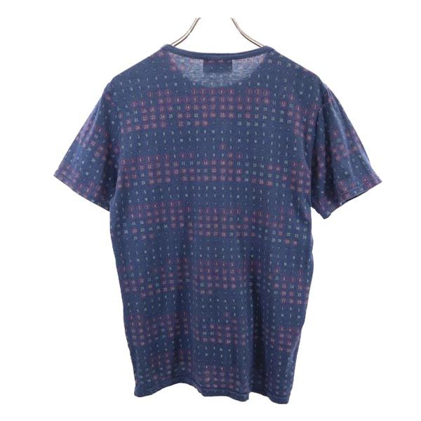 FACTOTUM ファクトタム 日本製 総柄 半袖 Tシャツ 46 ネイビー系 ポケT メンズ