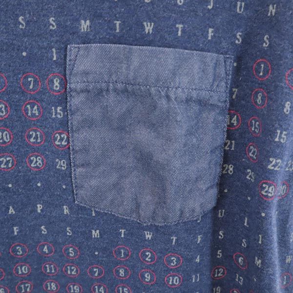 FACTOTUM ファクトタム 日本製 総柄 半袖 Tシャツ 46 ネイビー系 ポケT メンズ