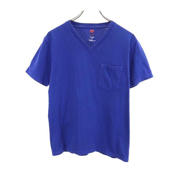 Hanes ヘインズ 日本製 半袖 Vネック Tシャツ S ネイビー系 ポケT メンズ