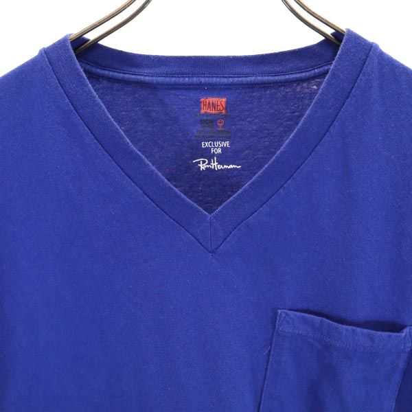 Hanes ヘインズ 日本製 半袖 Vネック Tシャツ S ネイビー系 ポケT メンズ
