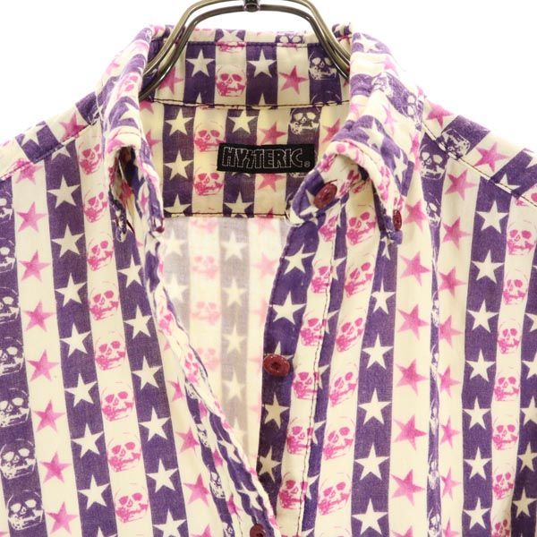 HYSTERIC ヒステリック 総柄 長袖 ボタンダウンシャツ パープル×ピンク ハーフボタン レディース