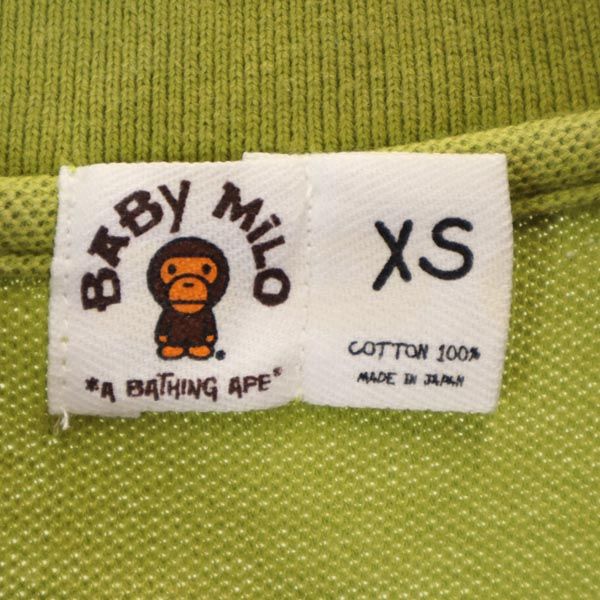 A BATHING APE アベイシングエイプ ベイビーマイロ 日本製 ベイビーマイロ 半袖 ポロシャツ XS 黄緑系 BABY MILO 鹿の子 レディース