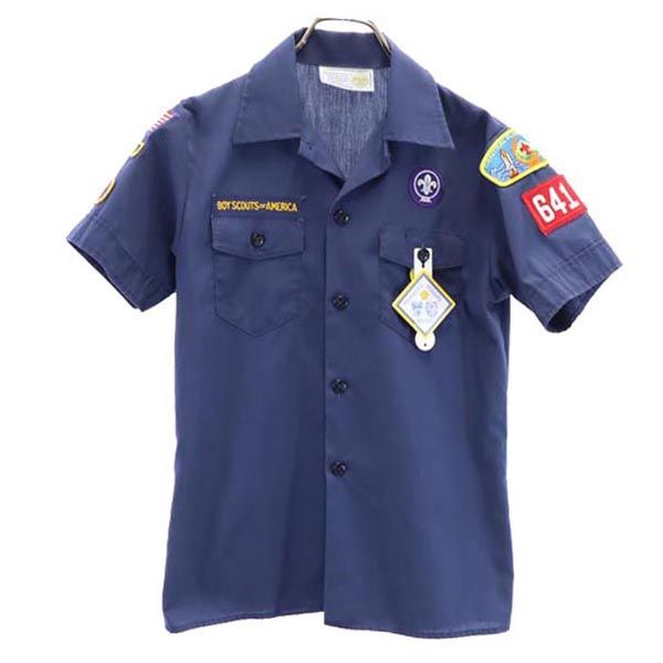 BOY SCOUTS OF AMERICA ボーイスカウト USA製 半袖 シャツ YOUTH MEDIUM ネイビー系 アウトドア キッズ